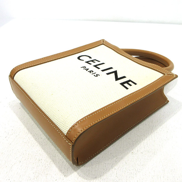 Celine Vertical Cabas Canvas Tote Shoulder Bag Beige Tan White - Picture 4 of 11